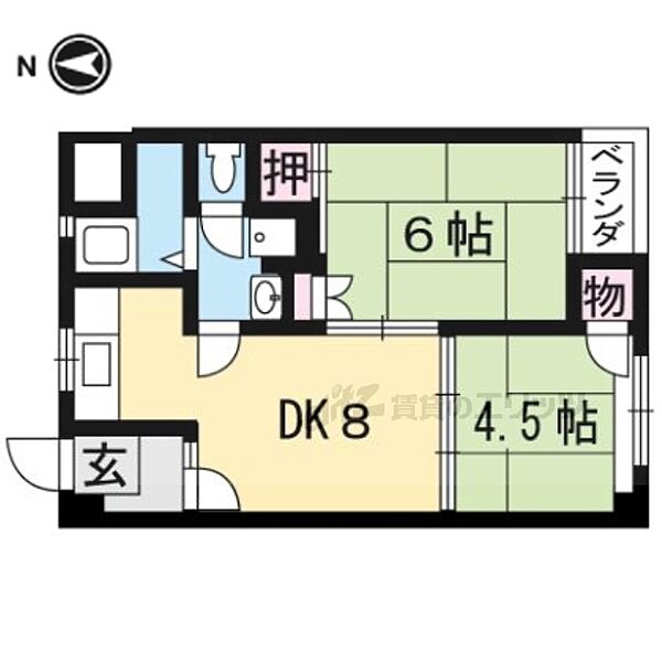 森マンション 63｜京都府京都市中京区間之町通竹屋町下る楠町(賃貸マンション2DK・6階・36.50㎡)の写真 その2