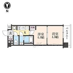 エステムコート京都祥邸 4階2Kの間取り
