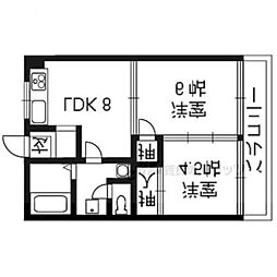 阪急京都本線 西院駅 徒歩19分の賃貸マンション 4階2DKの間取り