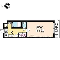 京都市営烏丸線 九条駅 徒歩4分の賃貸マンション 1階1Kの間取り