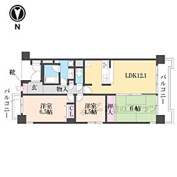 コスモ四条西洞院 6階3LDKの間取り