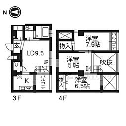 シュシュパルク六条院 3階3LDKの間取り