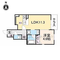 グレーヌ東寺 1階1LDKの間取り