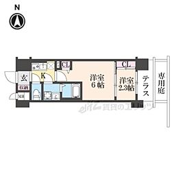 阪急京都本線 西院駅 徒歩2分の賃貸マンション 1階2Kの間取り