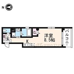 グランディール烏丸 2階ワンルームの間取り