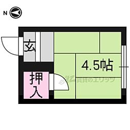 JR山陰本線 円町駅 徒歩5分の賃貸アパート 1階ワンルームの間取り
