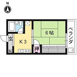 JR山陰本線 二条駅 徒歩9分の賃貸アパート 1階1Kの間取り