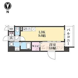 京都市営烏丸線 十条駅 徒歩4分の賃貸マンション 6階1LDKの間取り