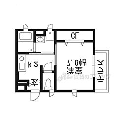 京都市営烏丸線 鞍馬口駅 徒歩14分の賃貸アパート 1階1Kの間取り