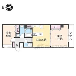 京阪本線 七条駅 徒歩9分の賃貸マンション 1階2LDKの間取り