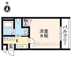 京都市営烏丸線 丸太町駅 徒歩14分の賃貸マンション 1階1Kの間取り