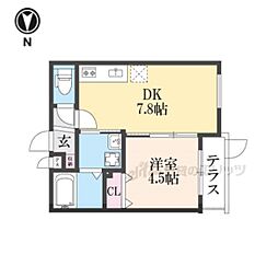 JR奈良線 東福寺駅 徒歩9分の賃貸アパート 1階1LDKの間取り