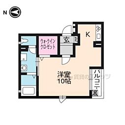 ラフォーレ西ノ京5 1階ワンルームの間取り