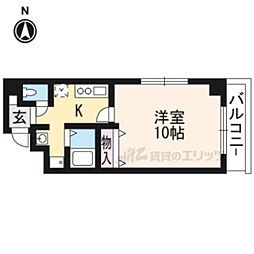 JR山陰本線 円町駅 徒歩1分の賃貸マンション 4階1Kの間取り