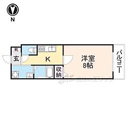 JR山陰本線 二条駅 徒歩4分の賃貸マンション 2階1Kの間取り