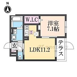 シャルマン唐橋南II 1階1LDKの間取り