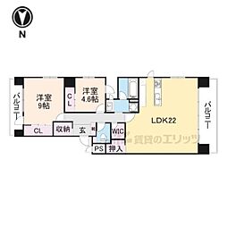 三条室町アーバンライフ 5階2LDKの間取り