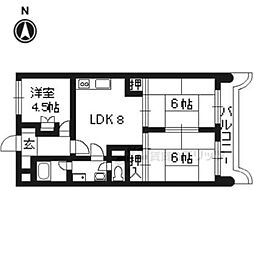 京福電気鉄道嵐山本線 山ノ内駅 徒歩2分の賃貸マンション 4階3LDKの間取り