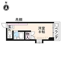 京都地下鉄東西線 二条駅 徒歩8分の賃貸マンション 1階ワンルームの間取り