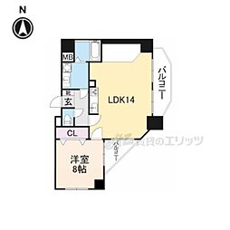 パインフィールド二条城 10階1LDKの間取り