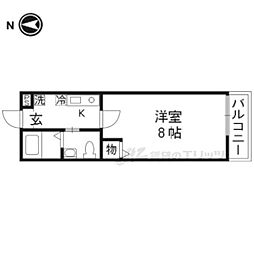 アドミ西院 2階1Kの間取り