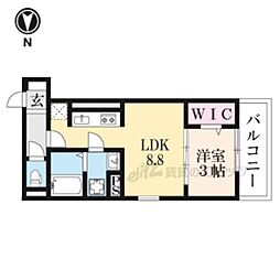グレース西院 2階1LDKの間取り
