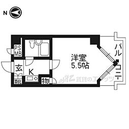 ライオンズマンション京都三条第2 1Kの間取図画像