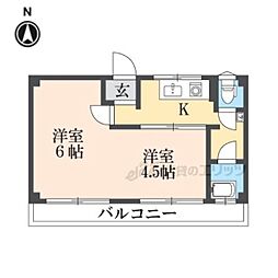 西野マンション東棟 2Kの間取図画像