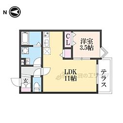 京都市山科区西野大鳥井町アパート 1LDKの間取図画像