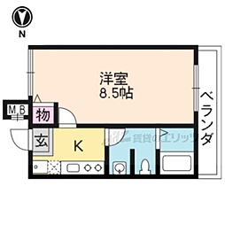 エム'ズ三条油小路 1Kの間取図画像
