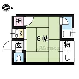 叡山電鉄叡山本線 元田中駅 徒歩3分の賃貸アパート 2階1Kの間取り