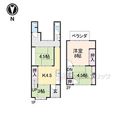 京阪本線 出町柳駅 徒歩31分の賃貸一戸建て 1階4DKの間取り