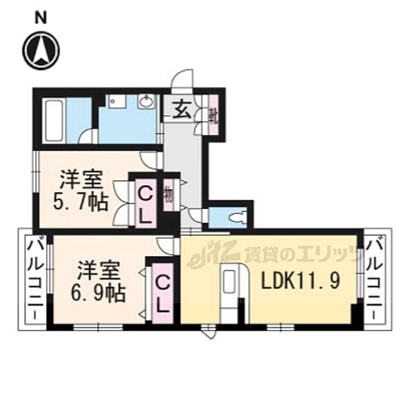 シャーメゾン　ドエル下鴨 203｜京都府京都市左京区下鴨西林町(賃貸マンション2LDK・2階・59.59㎡)の写真 その2