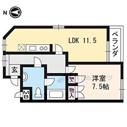 京阪本線 出町柳駅 徒歩14分の賃貸マンション 1階1LDKの間取り