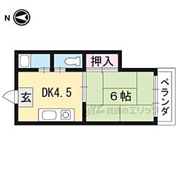 京阪本線 神宮丸太町駅 徒歩9分の賃貸アパート 1階1DKの間取り