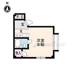 グランバリュー下鴨東 2階ワンルームの間取り