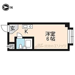 京福電気鉄道北野線 北野白梅町駅 徒歩1分の賃貸マンション 4階ワンルームの間取り