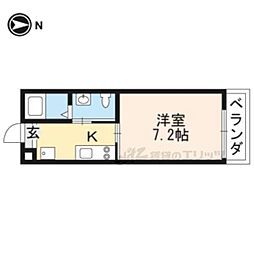 JR山陰本線 円町駅 徒歩3分の賃貸マンション 2階1Kの間取り