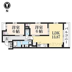 ＣＡＳＡ御所北 2階2LDKの間取り