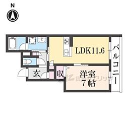 シャーメゾン宣光門 2階1LDKの間取り