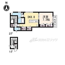 京都市営烏丸線 丸太町駅 バス15分 真如堂前下車 徒歩3分の賃貸テラスハウス 2階1DKの間取り