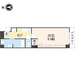 京都市営烏丸線 丸太町駅 徒歩15分の賃貸マンション 2階1Kの間取り