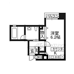 アーバンフラッツ四条西洞院 6階ワンルームの間取り