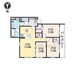 エンラージ西院 201 1階3LDKの間取り