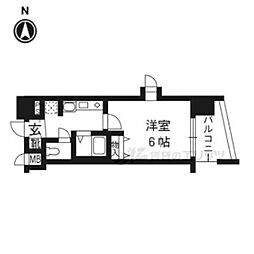 京都市営烏丸線 五条駅 徒歩2分の賃貸マンション 4階1Kの間取り