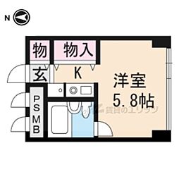 京都市営烏丸線 四条駅 徒歩2分の賃貸マンション 2階1Kの間取り