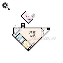 京都市営烏丸線 北大路駅 徒歩10分の賃貸マンション 4階ワンルームの間取り