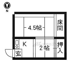 紫雲荘 1階2Kの間取り