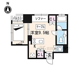 京阪本線 出町柳駅 徒歩4分の賃貸マンション 2階ワンルームの間取り