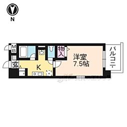 ヴェルキューブ石雲 1階1Kの間取り